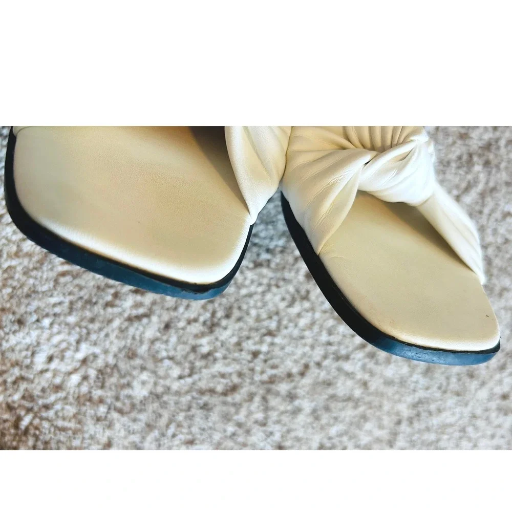 Articles of Society Verona White Knotted Pleated Square Toe Slide Sandals SZ 9